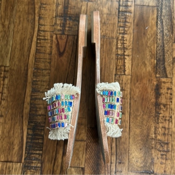 Kate Spade Sandal Raffia Natural Canvas multicolor jewel details size 8 - Picture 7 of 11